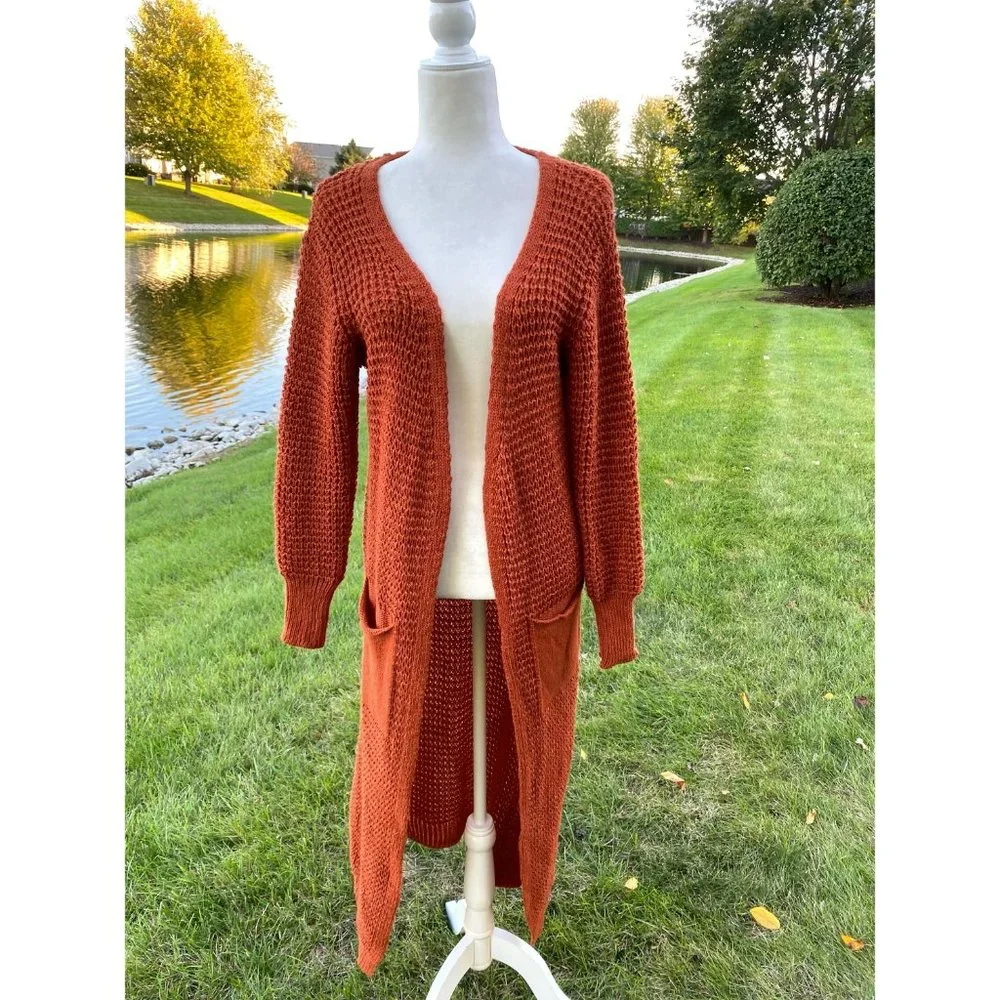 Knitted Long Sleeve Open Front Long Maxi Cardigan Sweater Duster - Picture 4 of 9